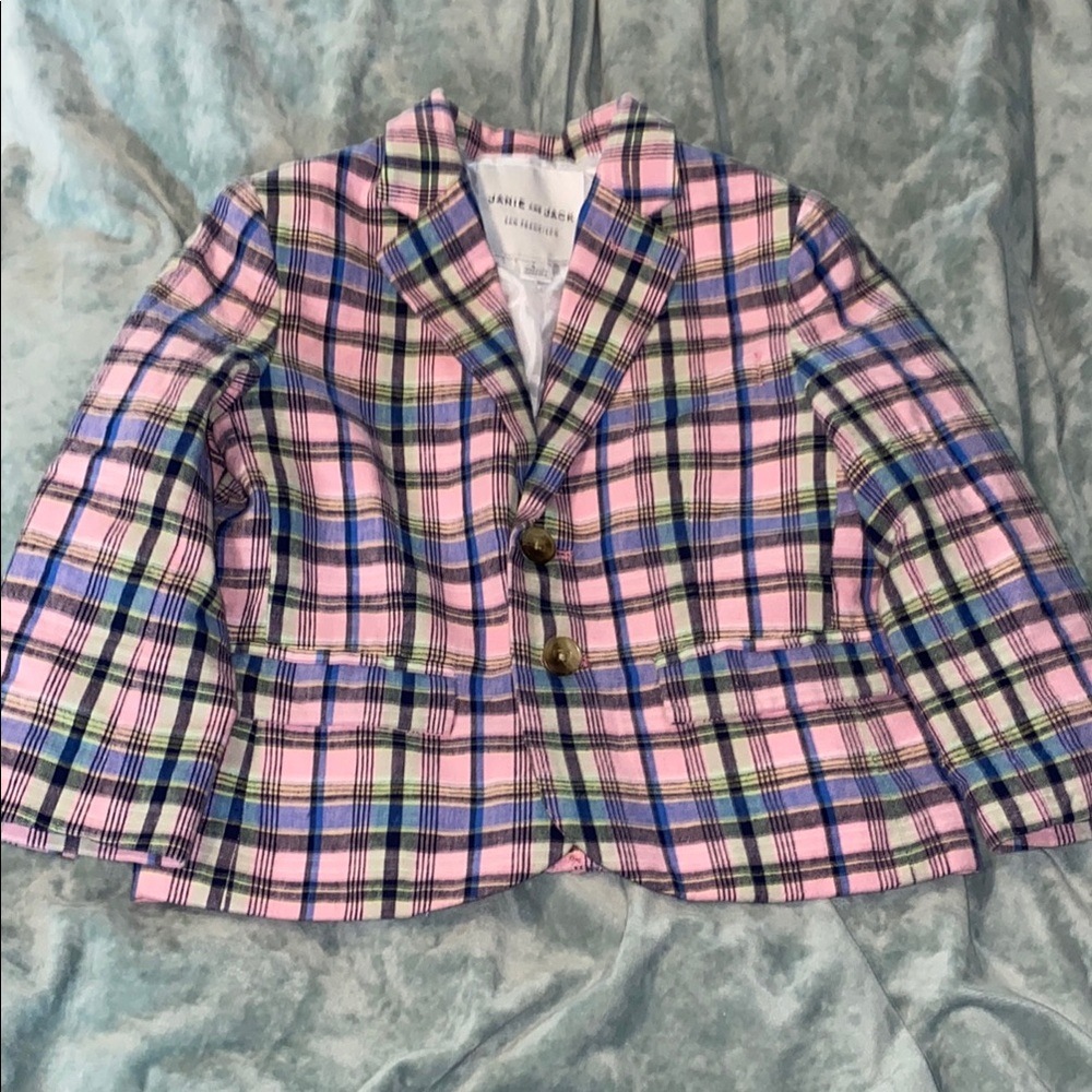 Janie and Jack Pink Plaid Blazer with Blue and Green Accents